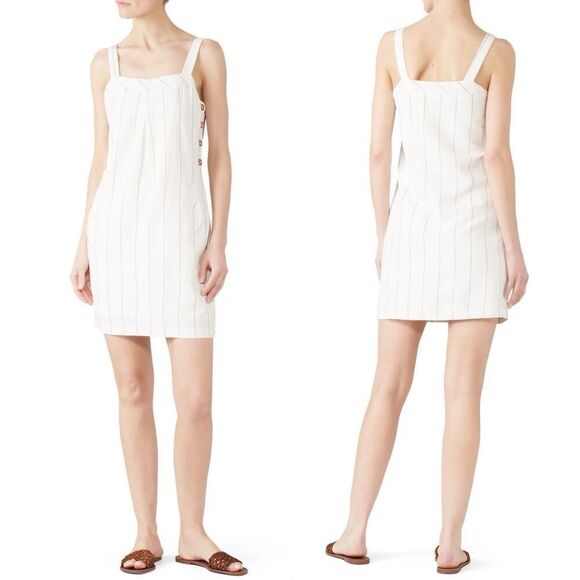 HEARTLOOM Rhea Dress Women XS Side Button Striped Mini Linen Blend Sleeveless - Picture 1 of 13